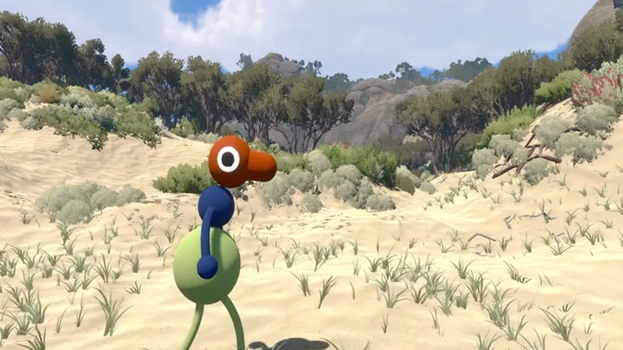 A single character walking in a sunny sandy valley